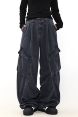 Vintage Washed Denim Look Cargo Pants