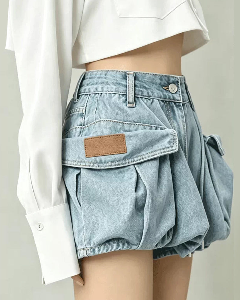 Summer Y2K Style Denim Mini Bubble Shorts Skirt