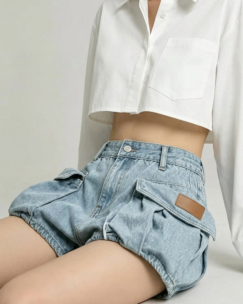 Summer Y2K Style Denim Mini Bubble Shorts Skirt