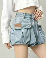 Summer Y2K Style Denim Mini Bubble Shorts Skirt