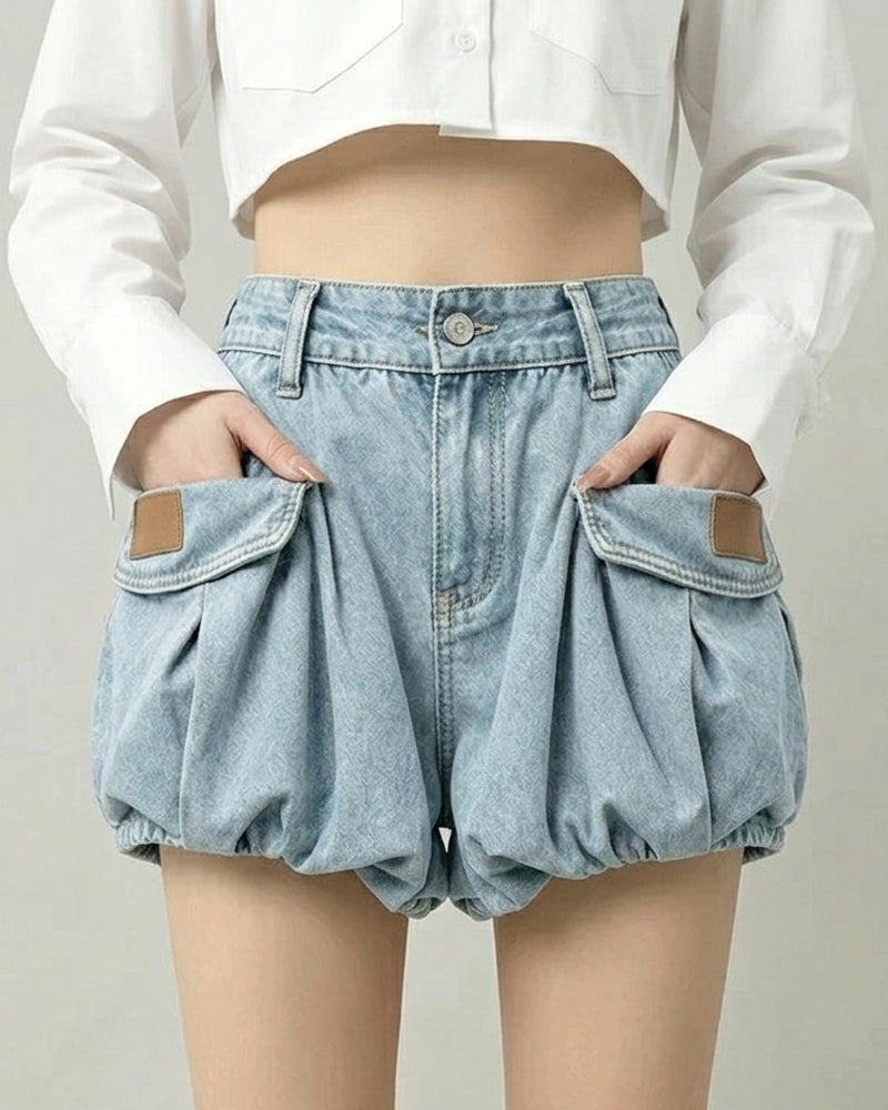 Summer Y2K Style Denim Mini Bubble Shorts Skirt