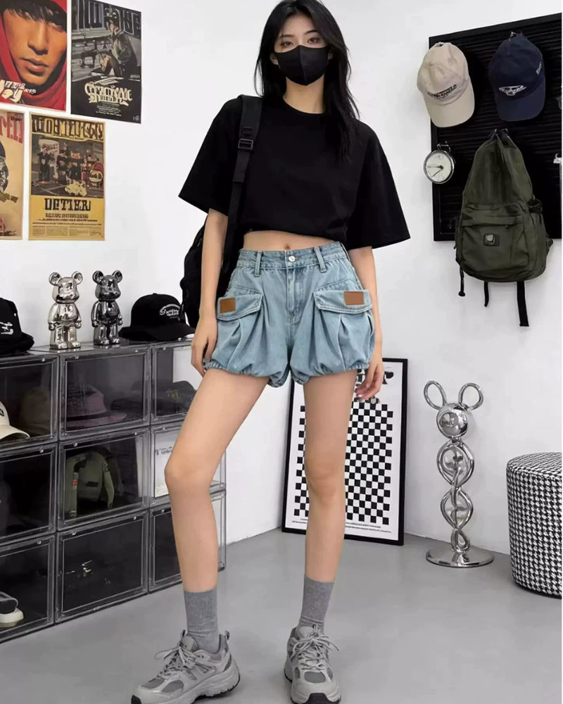 Summer Y2K Style Denim Mini Bubble Shorts Skirt