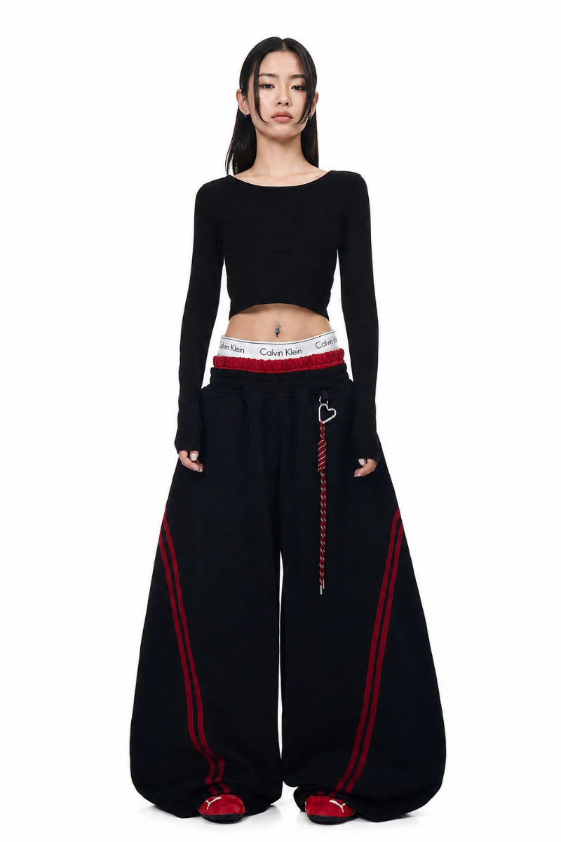 Striped Panel Wide-Leg Baggy Sweatpants American Streetwear