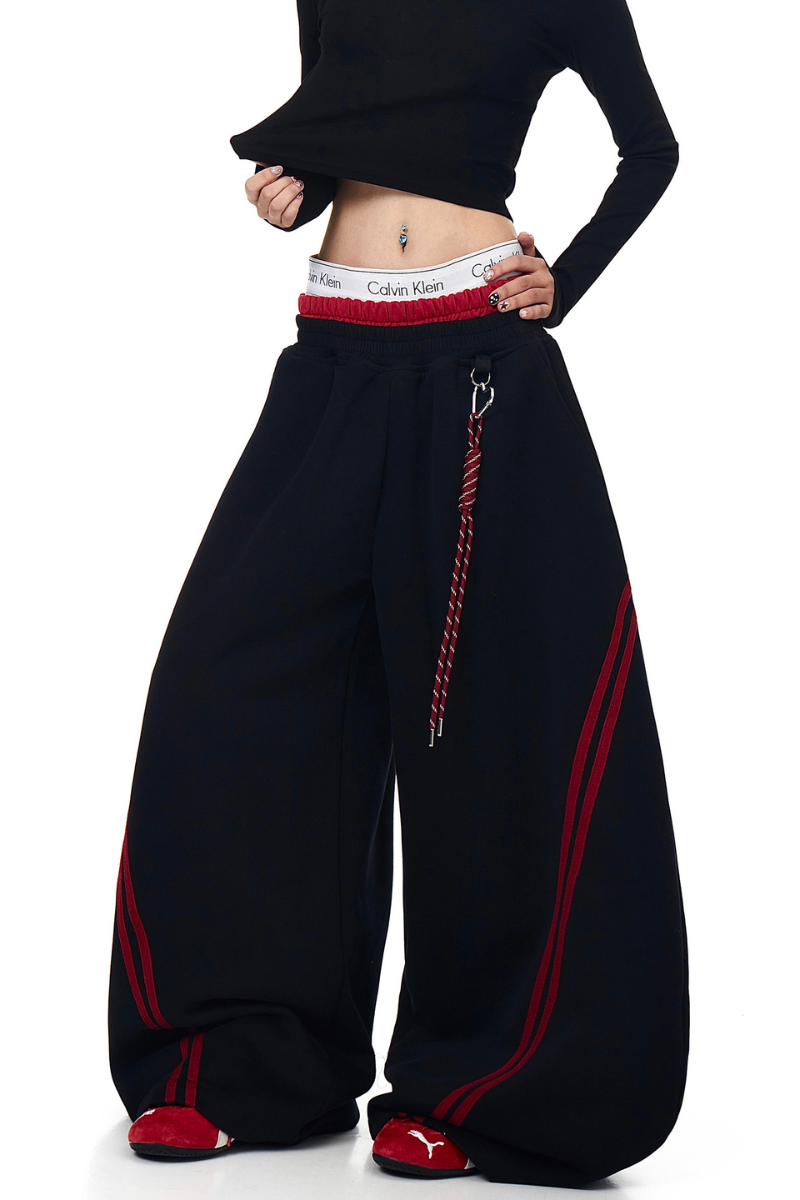 Striped Panel Wide-Leg Baggy Sweatpants American Streetwear