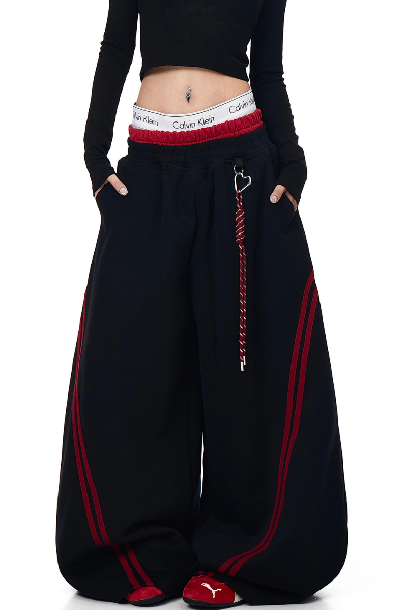 Striped Panel Wide-Leg Baggy Sweatpants American Streetwear
