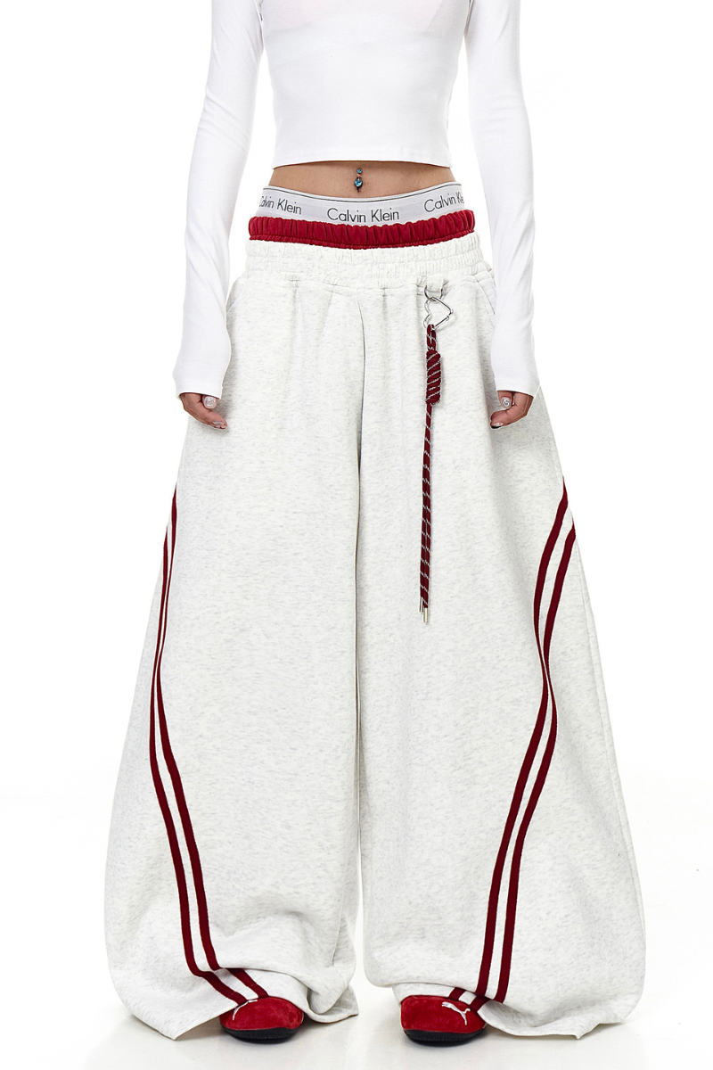 Striped Panel Wide-Leg Baggy Sweatpants American Streetwear