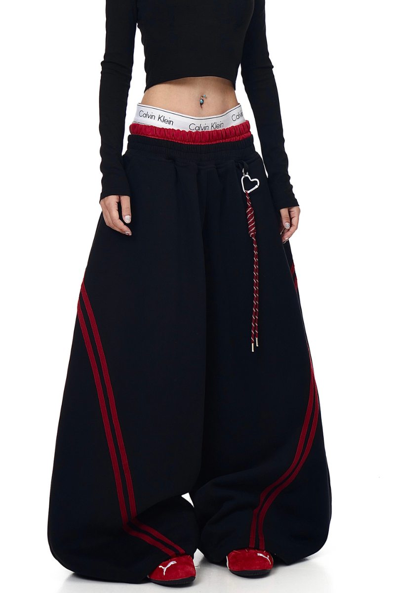 Striped Panel Wide-Leg Baggy Sweatpants American Streetwear