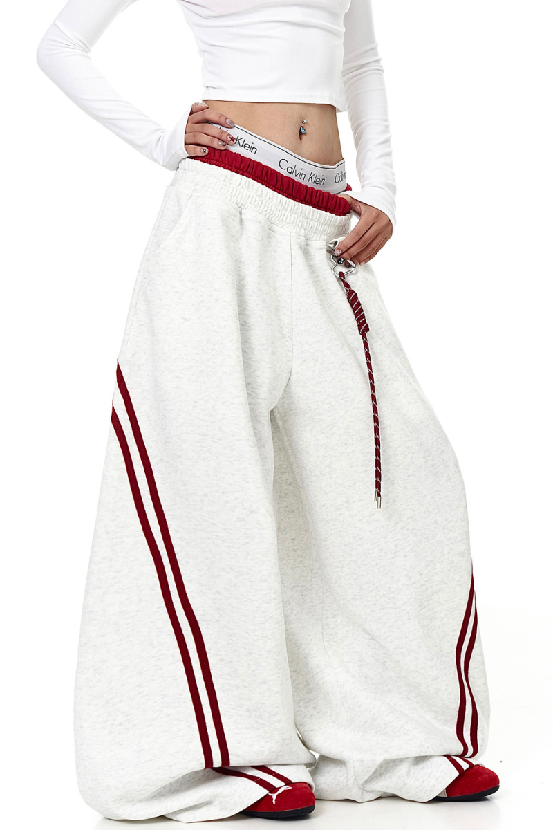 Striped Panel Wide-Leg Baggy Sweatpants American Streetwear