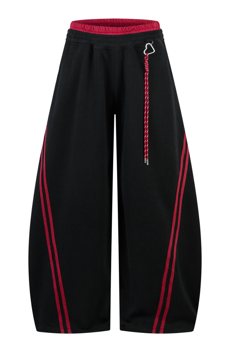 Striped Panel Wide-Leg Baggy Sweatpants American Streetwear