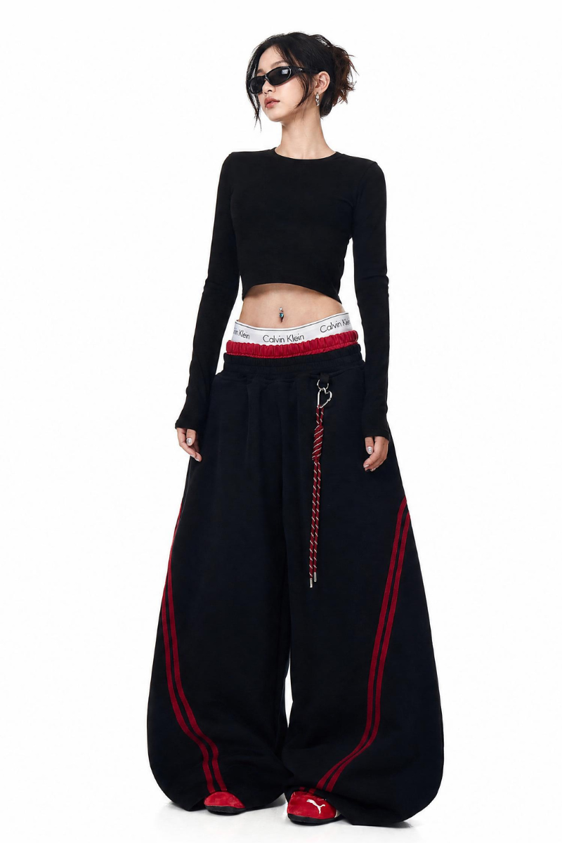 Striped Panel Wide-Leg Baggy Sweatpants American Streetwear