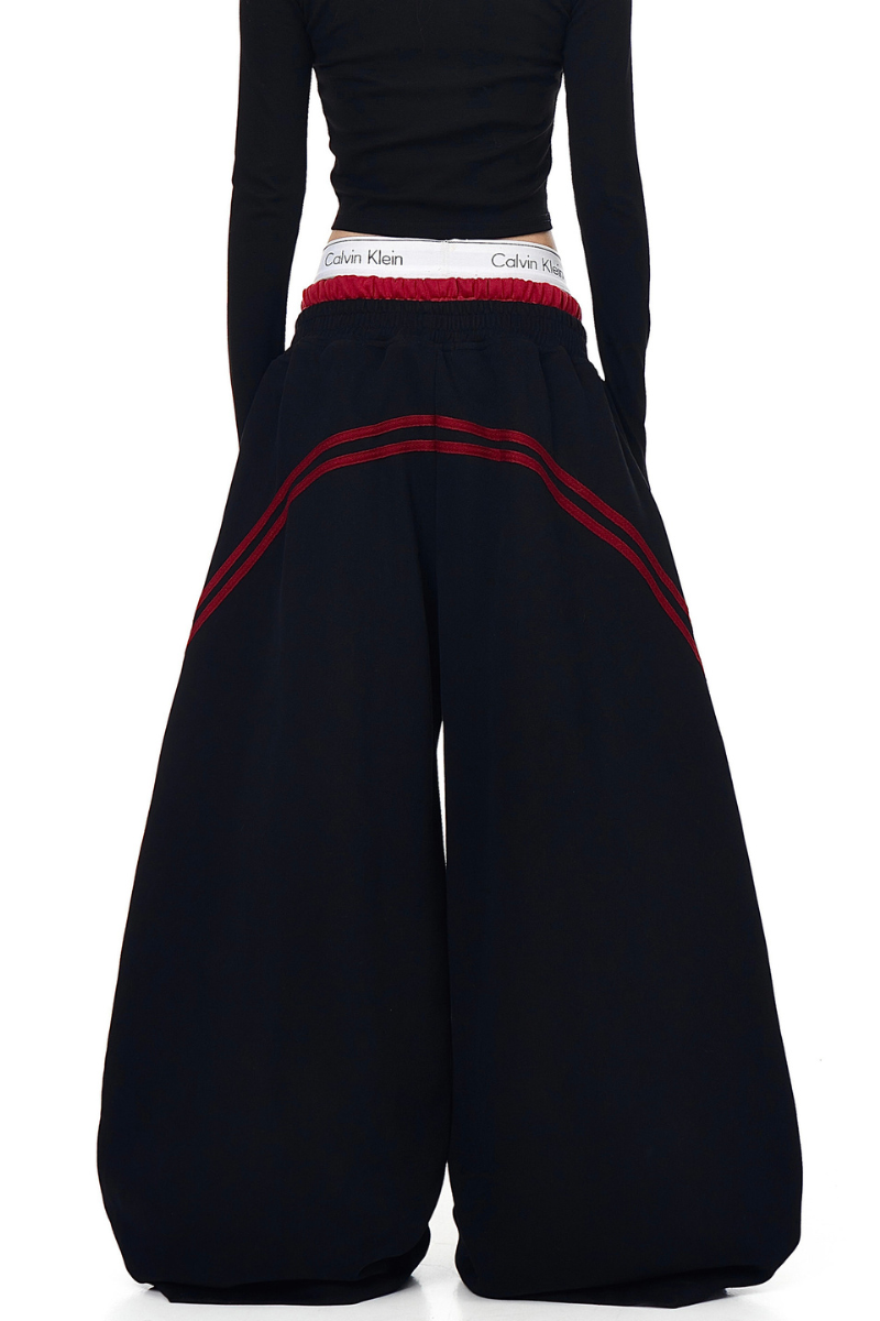 Striped Panel Wide-Leg Baggy Sweatpants American Streetwear