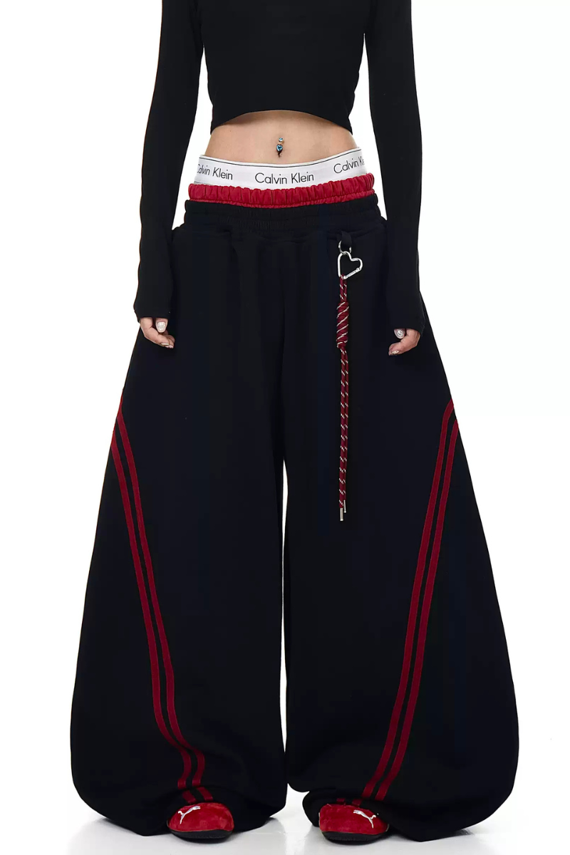 Striped Panel Wide-Leg Baggy Sweatpants American Streetwear