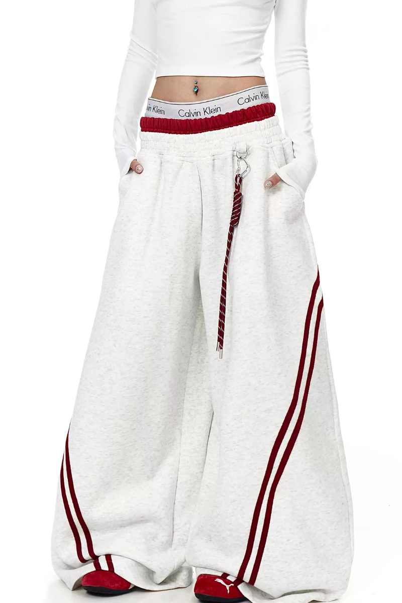 Striped Panel Wide-Leg Baggy Sweatpants American Streetwear