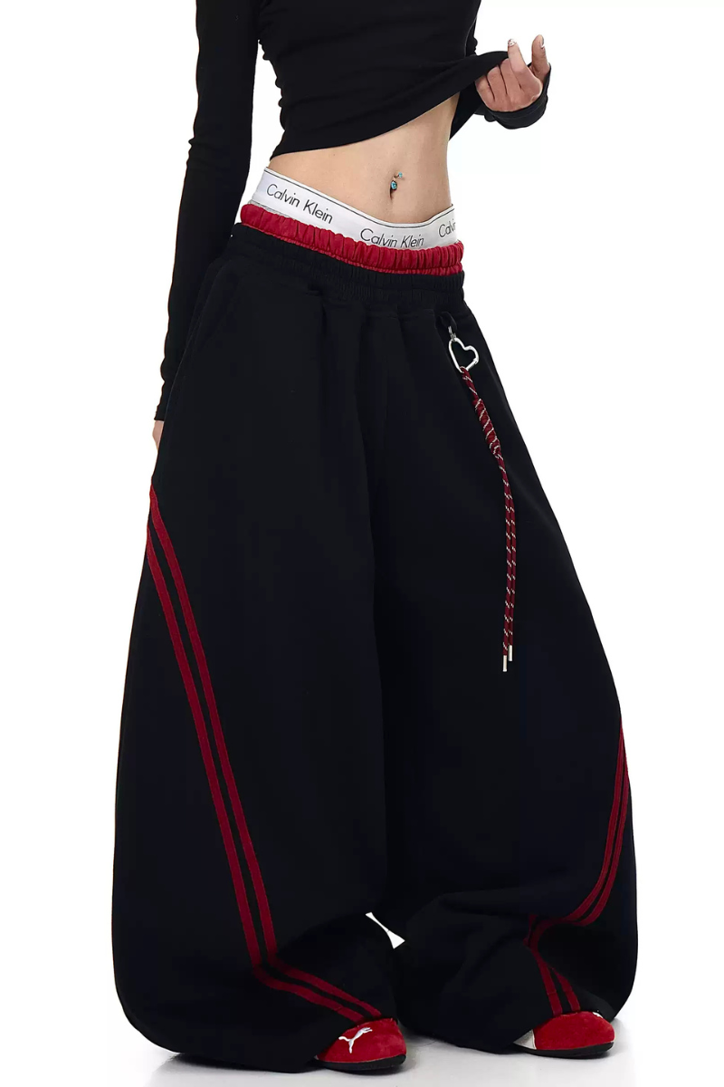 Striped Panel Wide-Leg Baggy Sweatpants American Streetwear