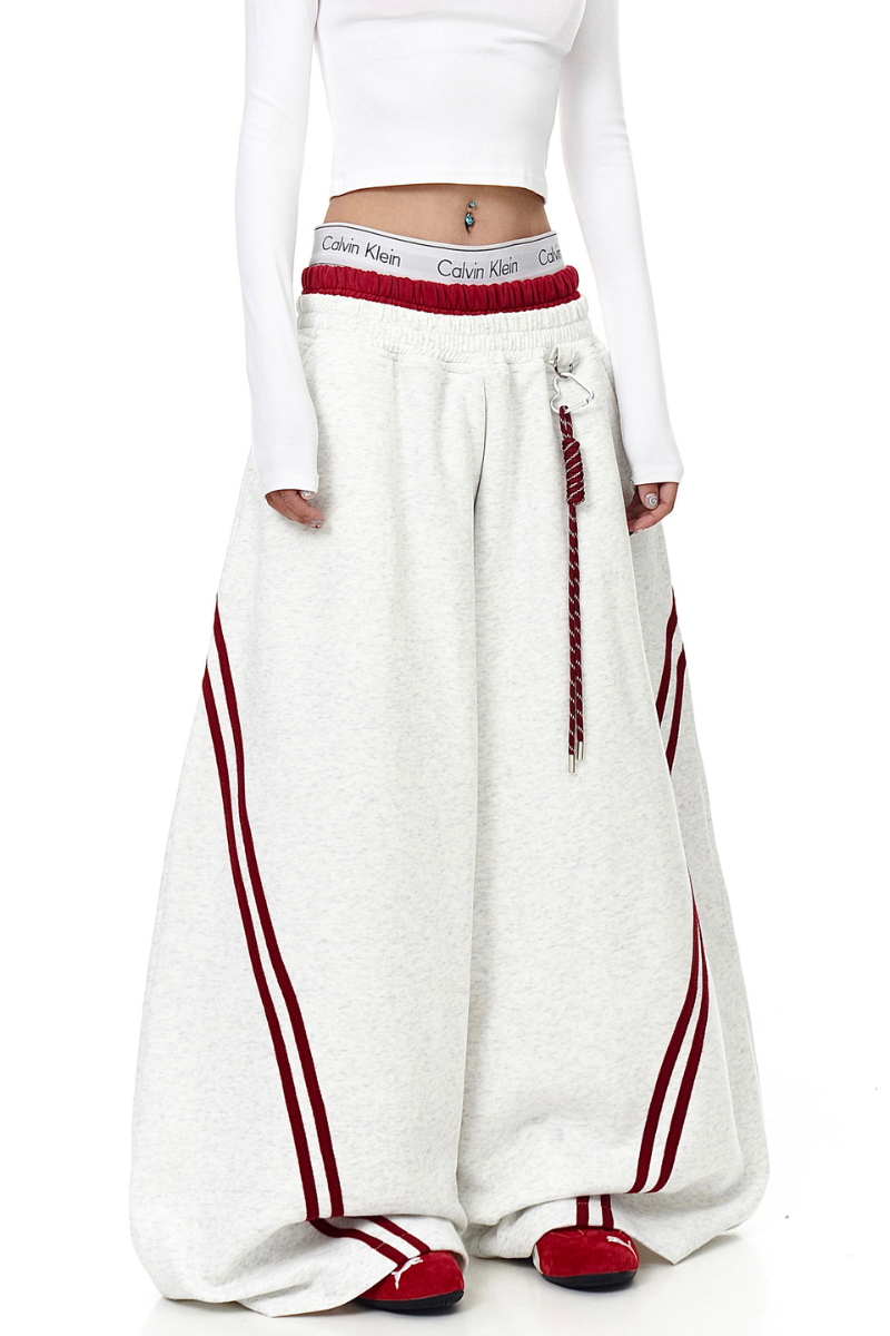 Striped Panel Wide-Leg Baggy Sweatpants American Streetwear