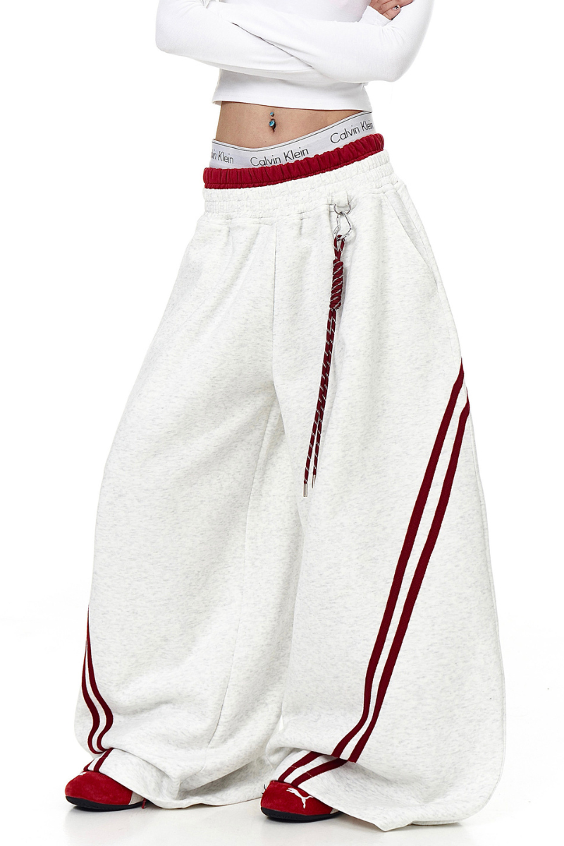 Striped Panel Wide-Leg Baggy Sweatpants American Streetwear