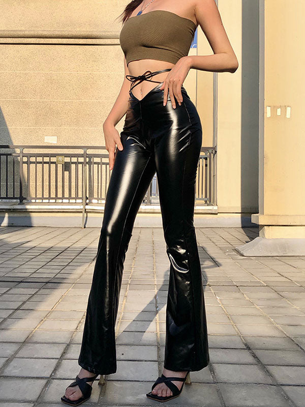 Belted High Waist Flare Pants