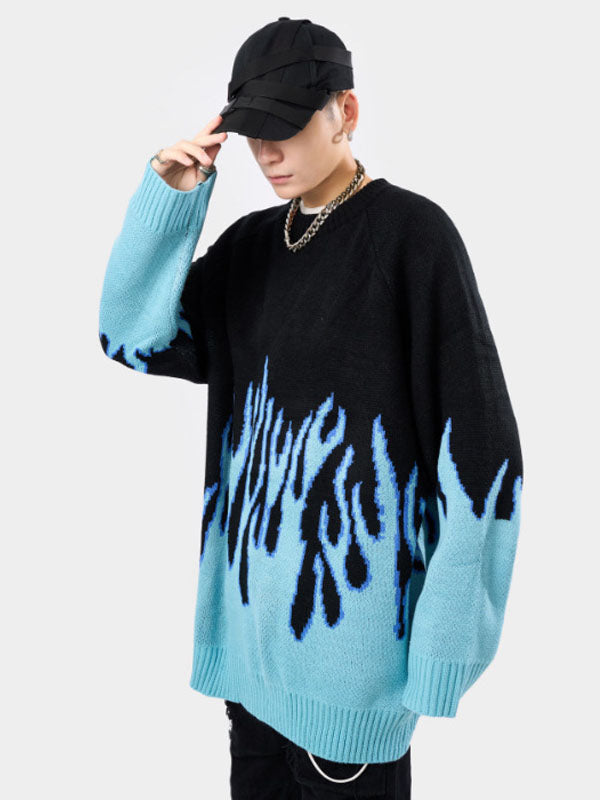 Oversize Couple Design Flame Sweater