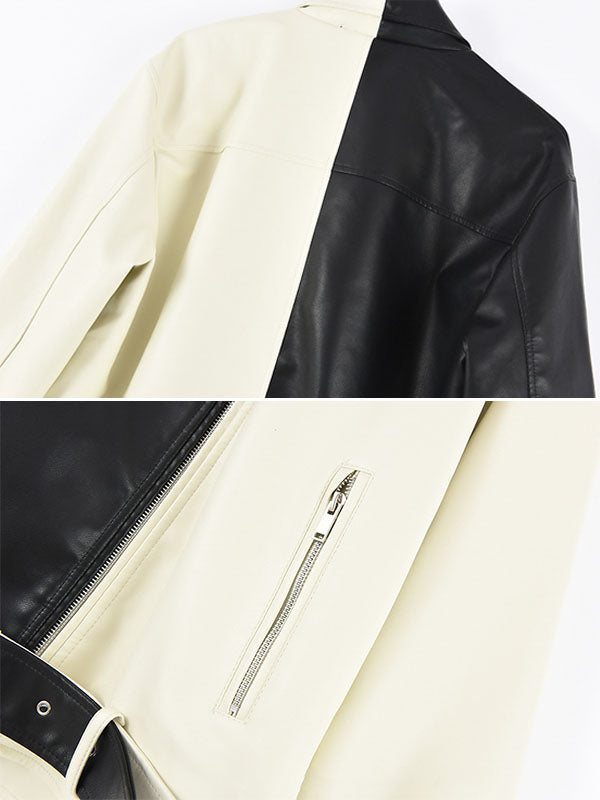Black White Patchwork Fashion PU Jacket