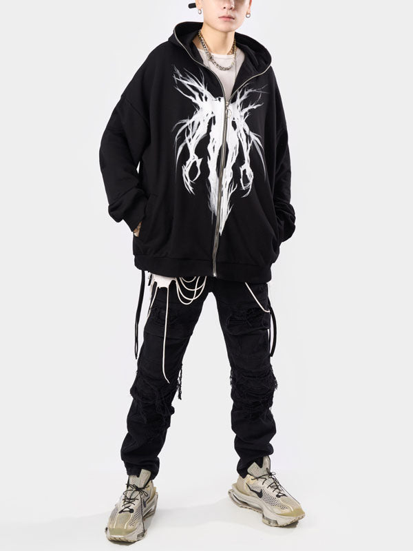Hip Hop Metal Punk Style Zipper Hoodie