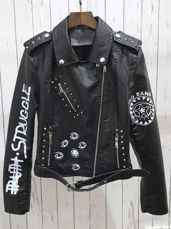 Rivet Zipper Leather Jacket