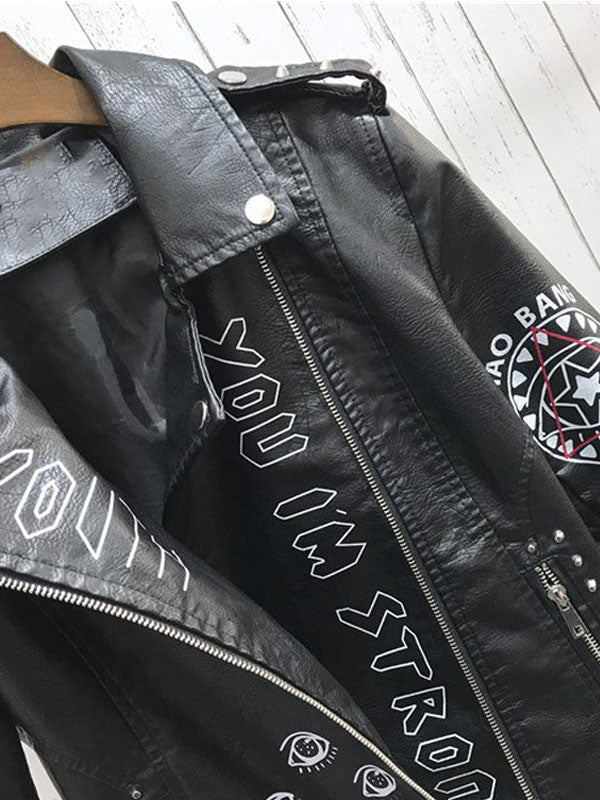 Rivet Zipper Leather Jacket