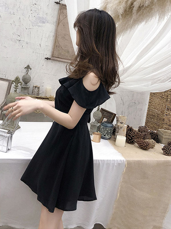 Cold Shoulder Belted Black Dress