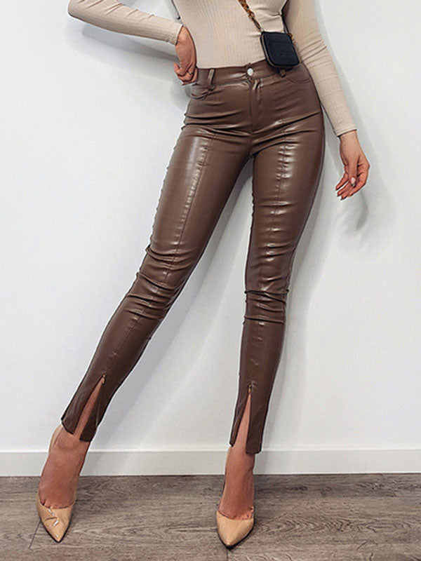 PU Leather Slim Pants