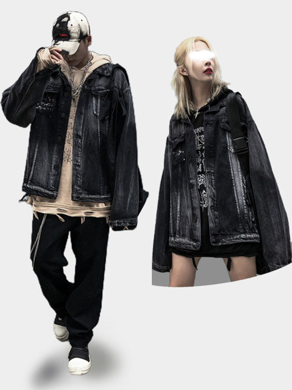 Dark Punk Style Denim Couple Jackets