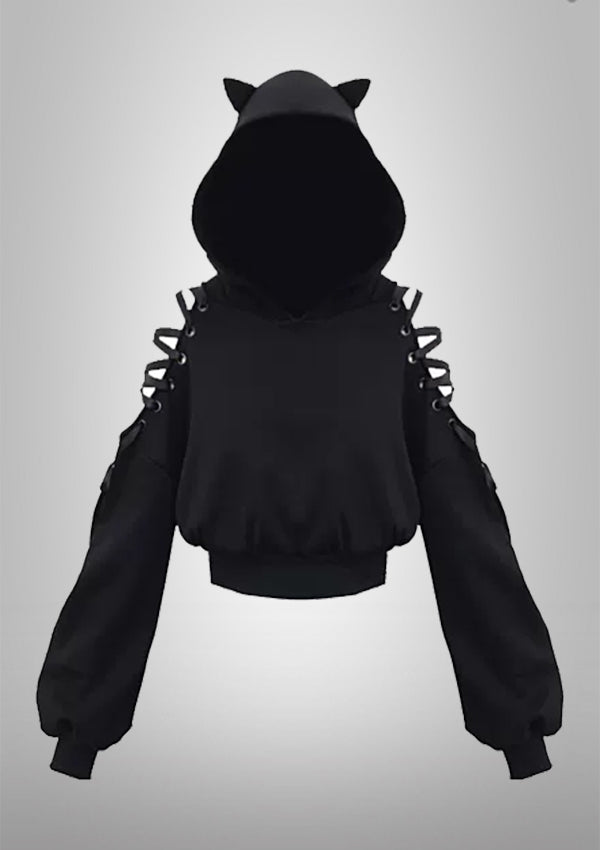 Devil Cat Ear Lace Up Hoodie
