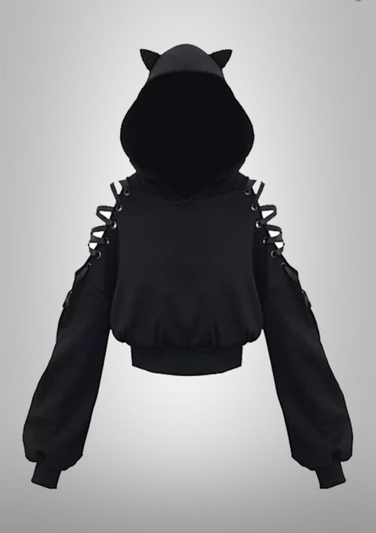 Devil Cat Ear Lace Up Hoodie