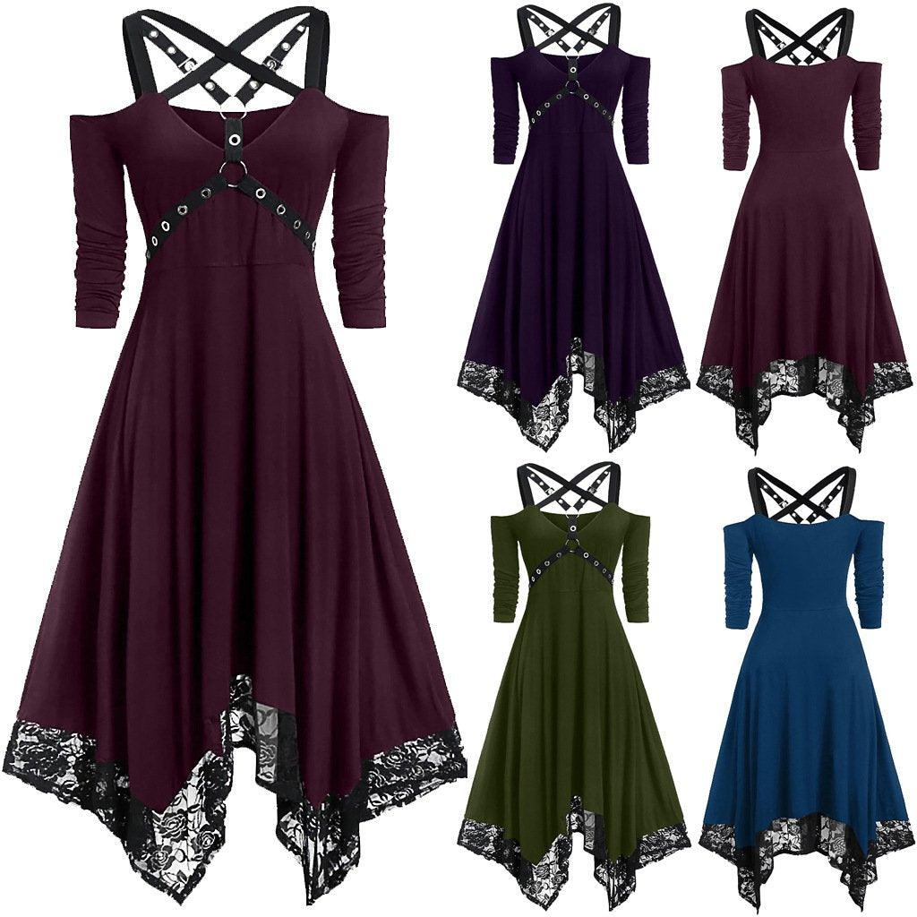 Bestkawaii-Irregular-Lace-Hem-Mid-Sleeve-Dress