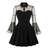 Collared Mesh Sleeves Mini Dress