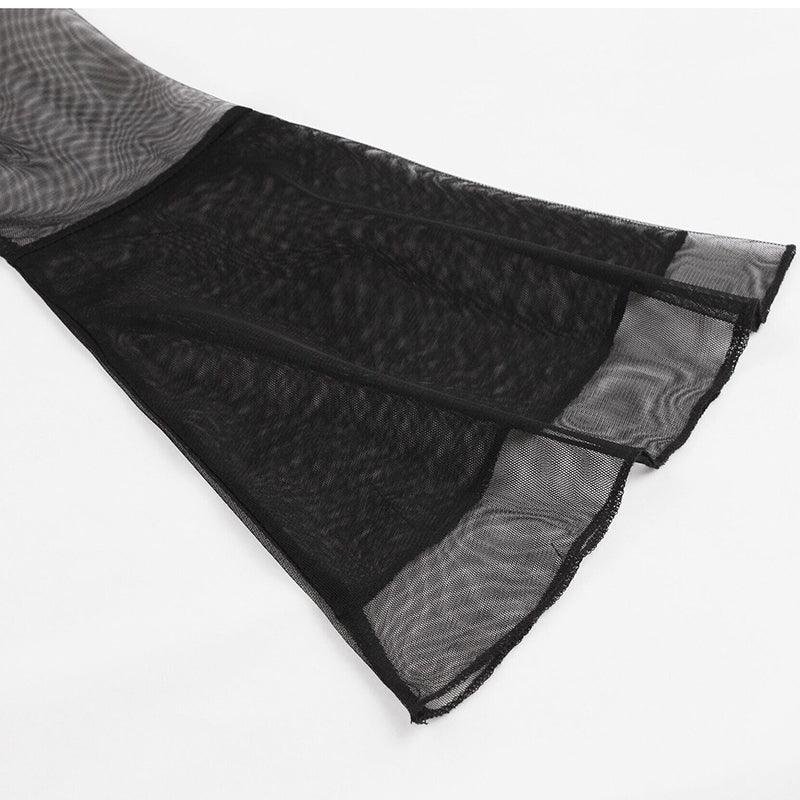 Collared Mesh Sleeves Mini Dress