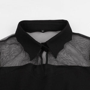 Collared Mesh Sleeves Mini Dress