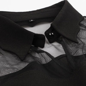 Collared Mesh Sleeves Mini Dress