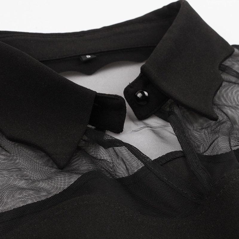 Collared Mesh Sleeves Mini Dress