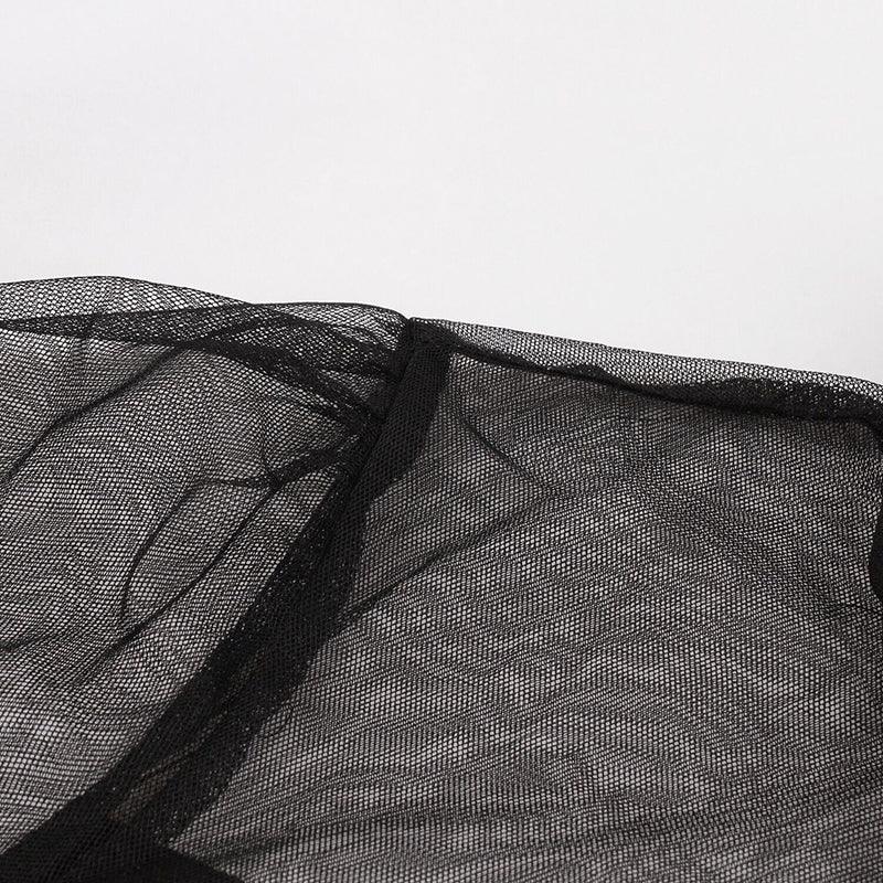 Collared Mesh Sleeves Mini Dress