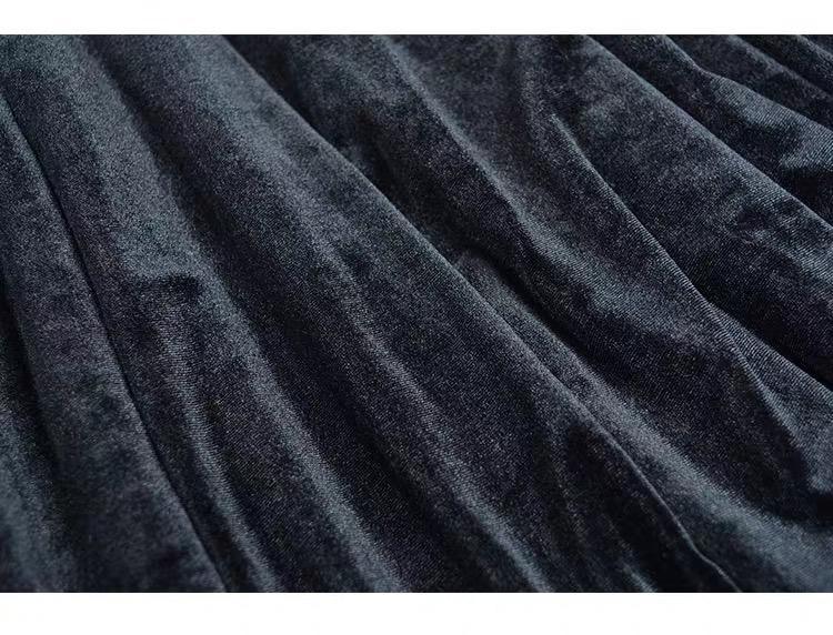 Black Velvet Off-shoulder Mesh Sleeved High Waist Pleated Dress freeshipping - GothBB