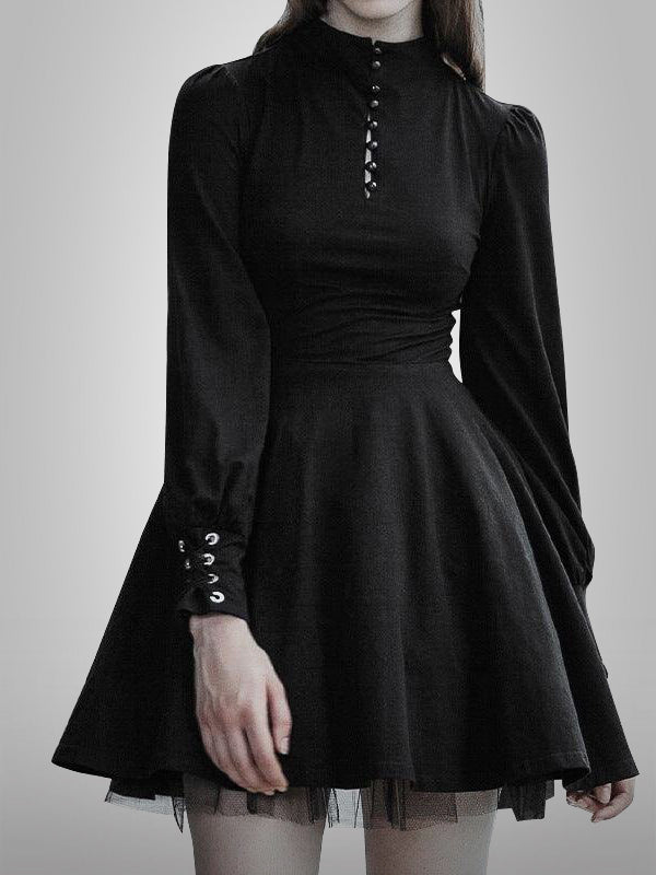 Button Line A-line Pleated Dress