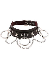 Black Gothic Chain Rivet Ring Choker/ Buckle Leather Choker