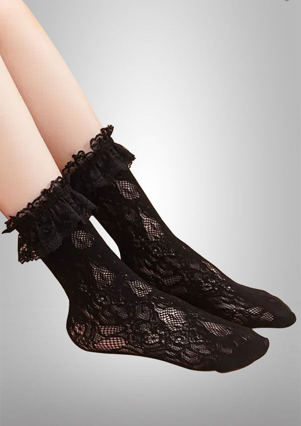 Elegant Lace Black White Classic Lolita Socks