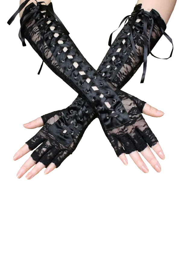 Gothic Black Fingerless Bandage Lace Lolita Arm Sleeves