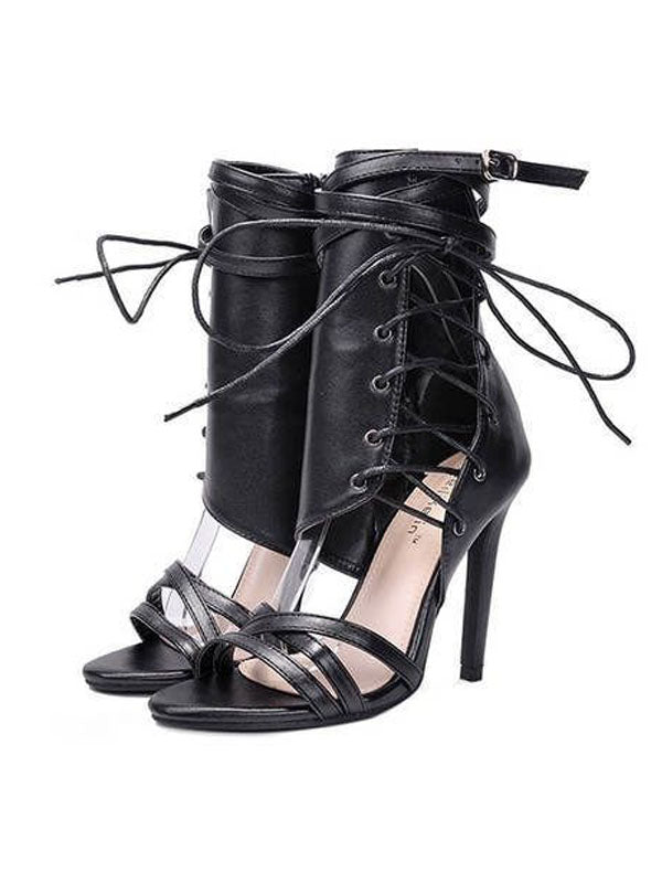 Hollow Out Lace Up High Heels