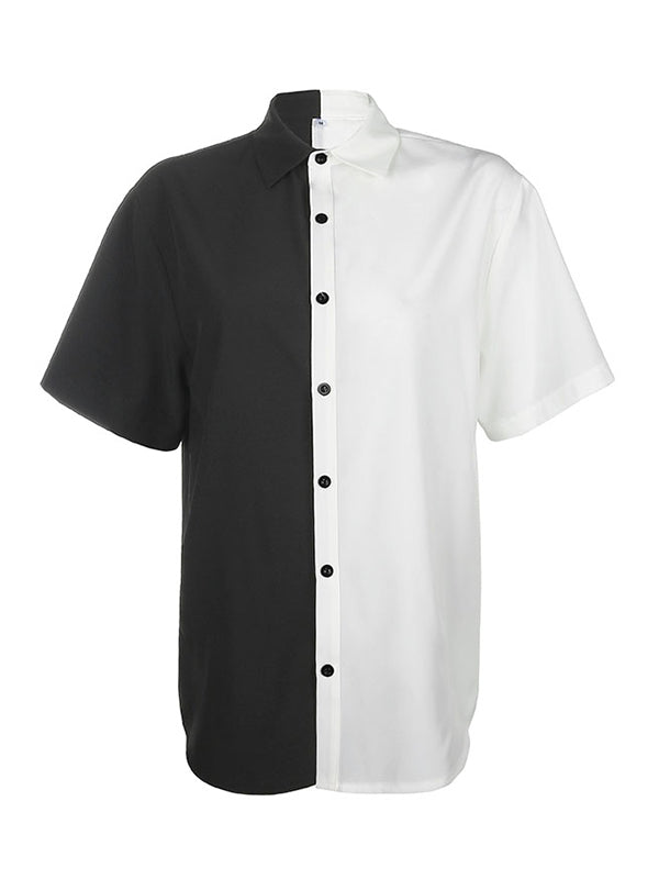 Black White Contrast Shirt Dress