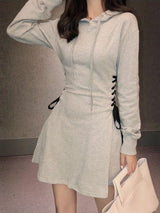 Lace Up High Waist Hoodie Dress
