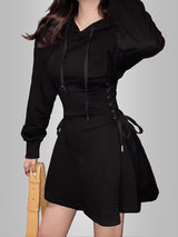 Lace Up High Waist Hoodie Dress