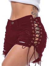 Eyelets Side Denim Shorts