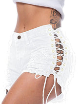 Eyelets Side Denim Shorts