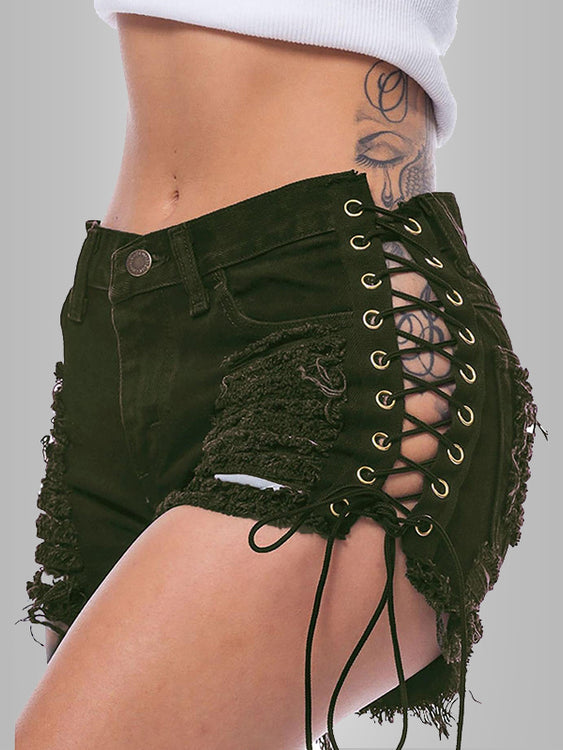 Eyelets Side Denim Shorts